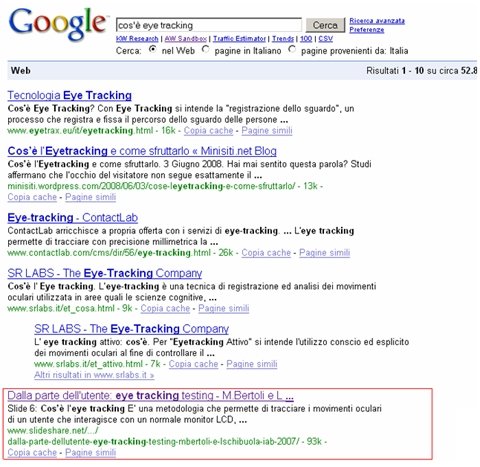 Screenshot ricerca su eye tracking